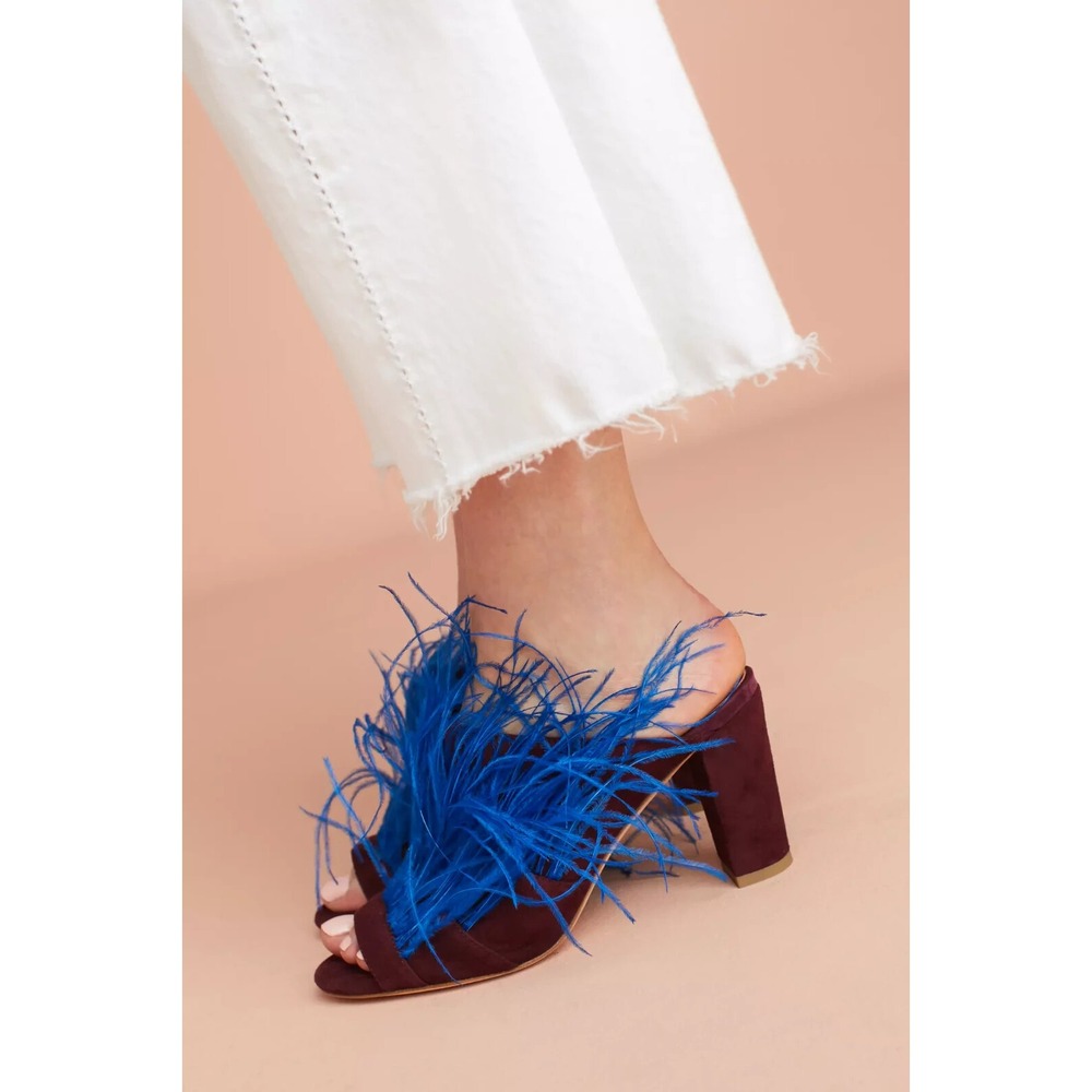 Charlotte Stone Fara Feathered Mules Size 7
